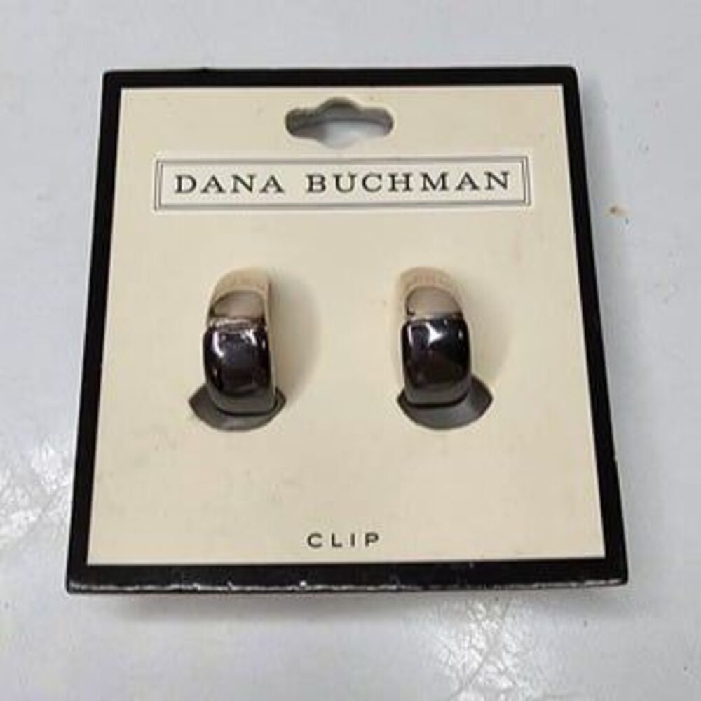 Dana Buchman Clip-On Two-Tone Silver/Gun Metal Earrings 3/4" Drop